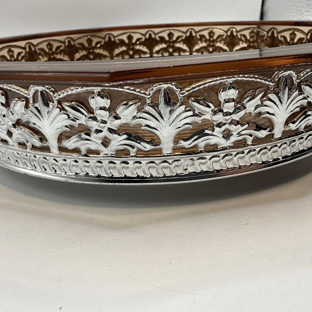 Vintage Hard Plastic Topaz Bowl‎ With Metal Silver Base/holder, Nuts, Candy